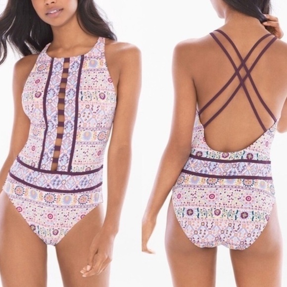 BLEU ROD BEATTIE Positano High Neck One Piece Swimsuit Size 10 Multicolor Print - Picture 3 of 11